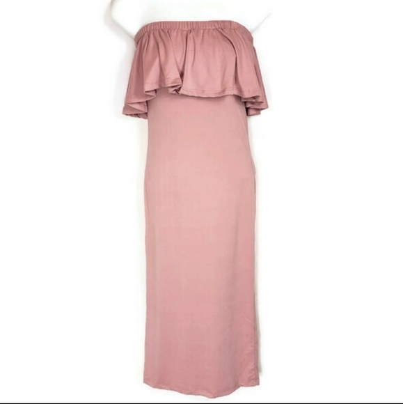 Pink Ruffled Bodycon fitted Midi Dress mauve Med - Picture 2 of 3